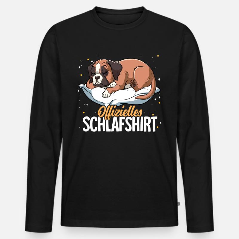 Offizielles Schlafshirt Boxer - Männer Premium Bio Langarmshirt - Schwarz