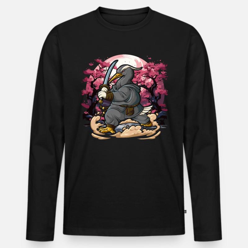 Samurai Kranich - Männer Premium Bio Langarmshirt - Schwarz