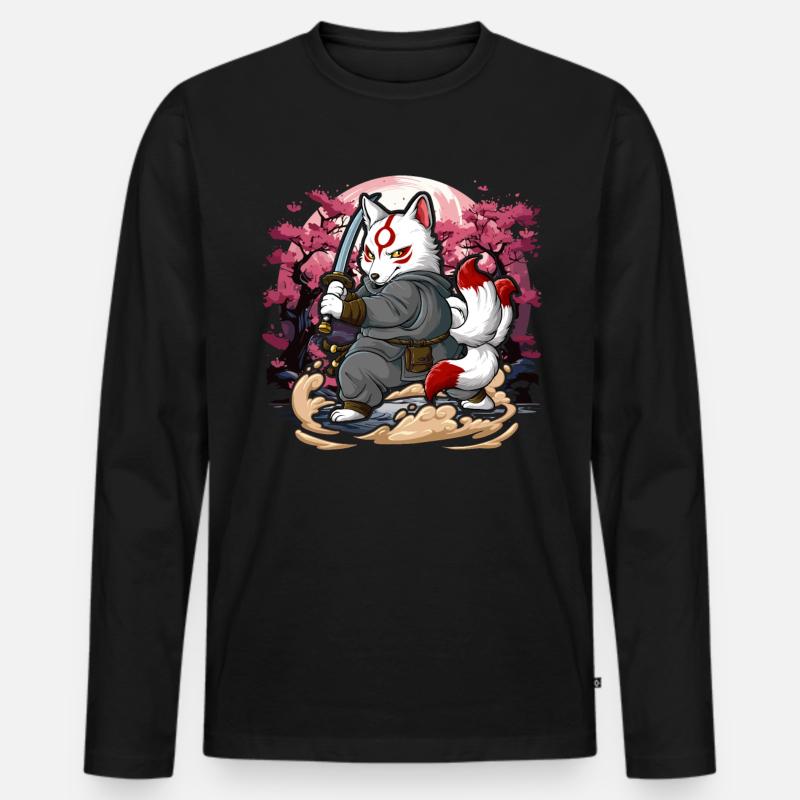 Samurai Kitsune - Männer Premium Bio Langarmshirt - Schwarz