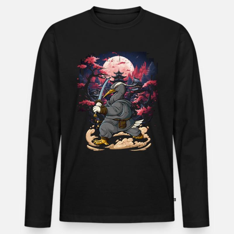 Samurai Kranich - Männer Premium Bio Langarmshirt - Schwarz