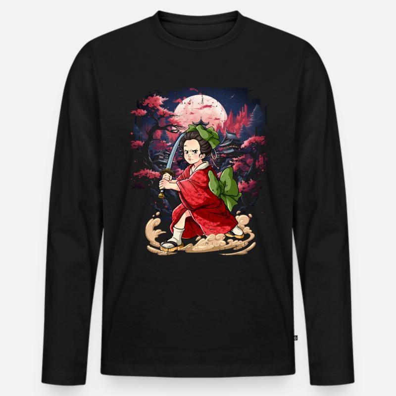 Samurai Kimono Frauen - Männer Premium Bio Langarmshirt - Schwarz