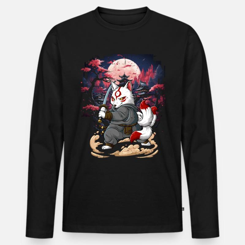 Samurai Kitsune - Männer Premium Bio Langarmshirt - Schwarz