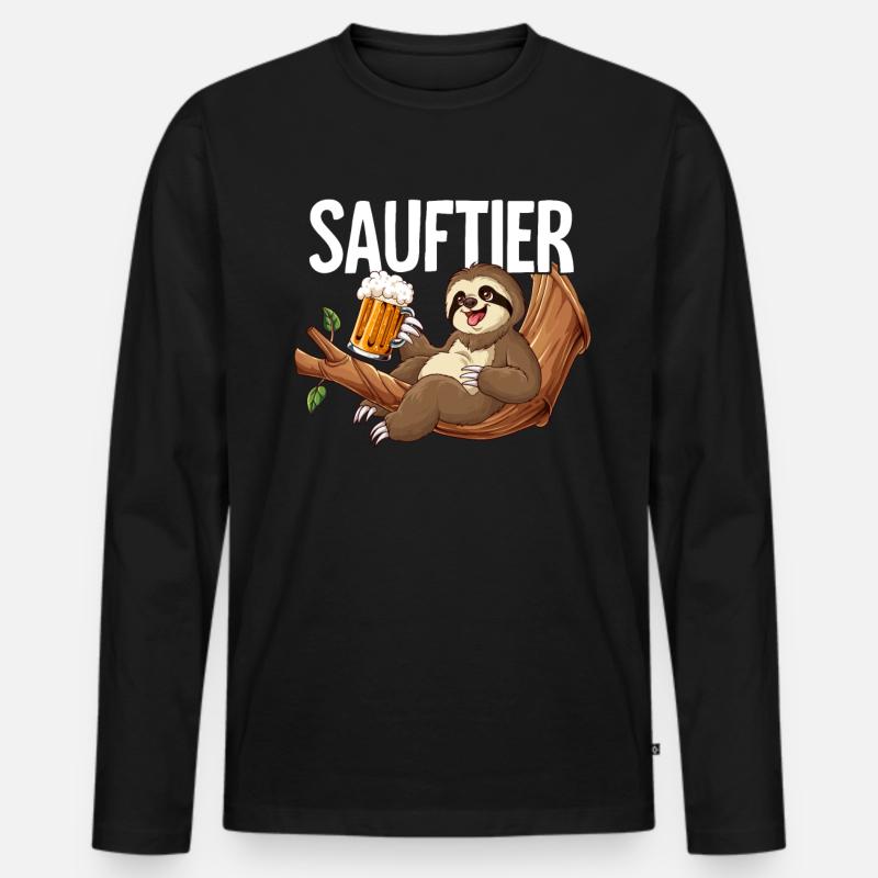 Faultier Sauftier - Männer Premium Bio Langarmshirt - Schwarz
