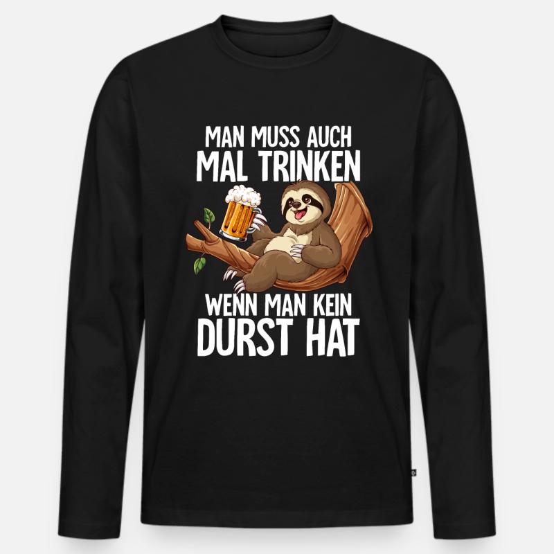 Faultier Sauftier - Männer Premium Bio Langarmshirt - Schwarz
