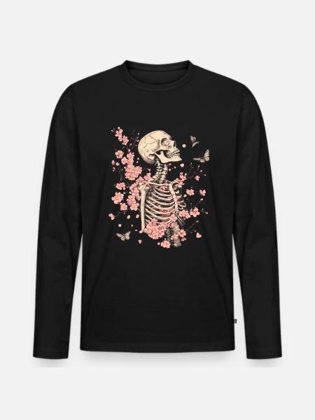 Skeleton Flowers - Men's Premium Organic Long Sleeve Shirt - black
