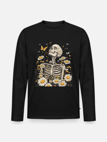 Skeleton Flowers - Men's Premium Organic Long Sleeve Shirt - black