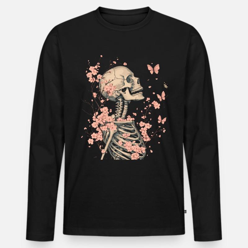 Skelett Blumen - Männer Premium Bio Langarmshirt - Schwarz