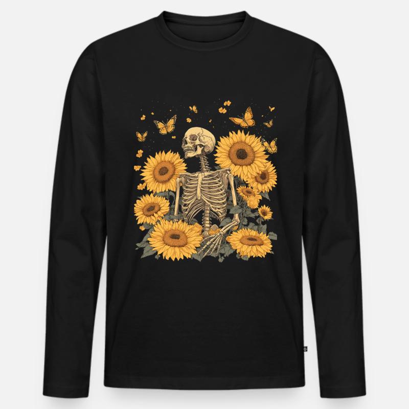 Skelett Blumen - Männer Premium Bio Langarmshirt - Schwarz