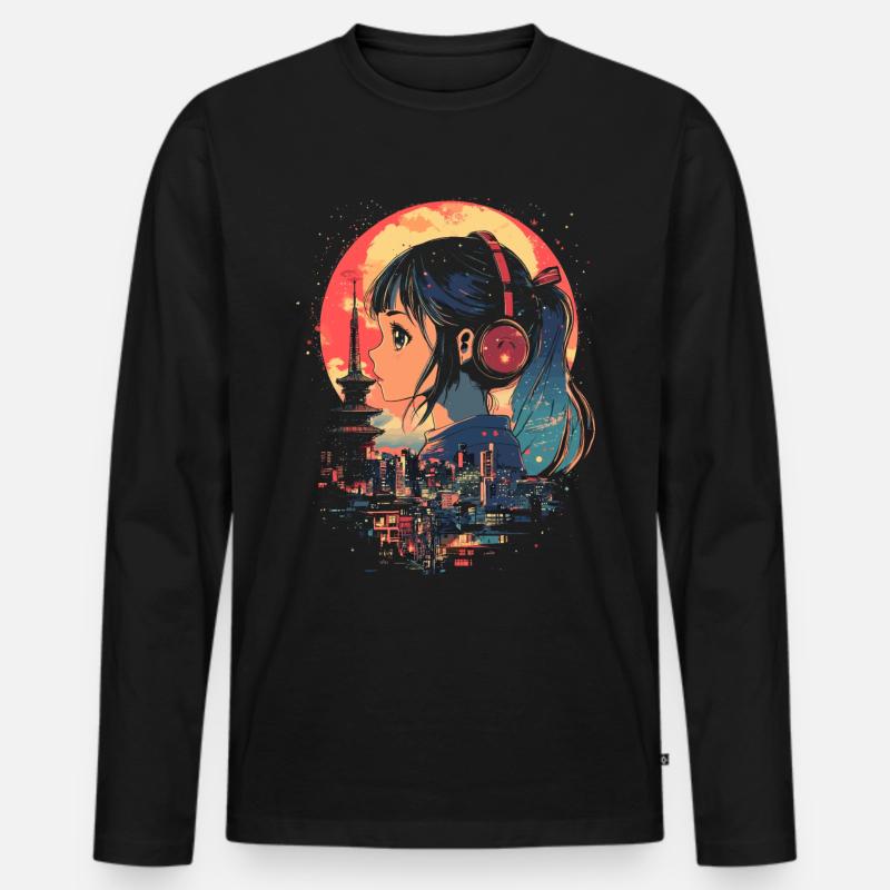 Anime Mädchen Japan - Männer Premium Bio Langarmshirt - Schwarz