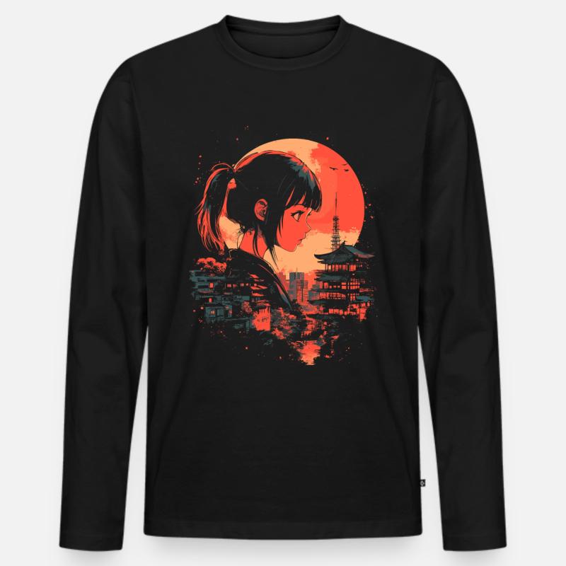 Anime Mädchen Japan - Männer Premium Bio Langarmshirt - Schwarz