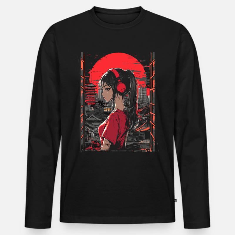 Anime Mädchen Japan - Männer Premium Bio Langarmshirt - Schwarz