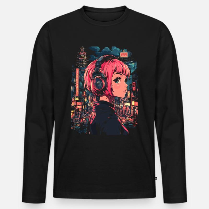 Anime Mädchen Japan - Männer Premium Bio Langarmshirt - Schwarz