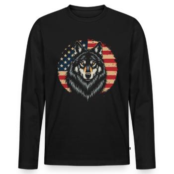 American Flag Patriotic 4th Of July Wolf - Men's Premium Organic Long Sleeve Shirt - black - Front - Nico (187cm)
