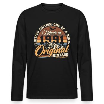 1991 Vintage Vintage Rétro Cadeau d’anniversaire - T-shirt manches longues Premium bio Homme - noir - Devant - Nico (187cm)