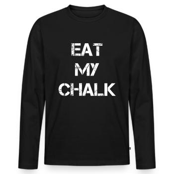 EAT MY CHALK - BOULDER - KLETTER TSHIRT - Männer Premium Bio Langarmshirt - Schwarz - Vorne - Nico (187cm)