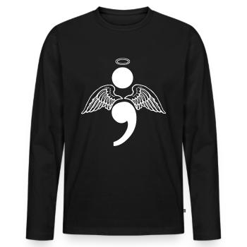 Semicolon Angel Depression Suicide Gift - Men's Premium Organic Long Sleeve Shirt - black - Front - Nico (187cm)