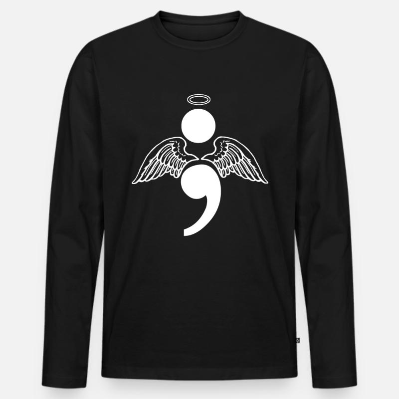 Semikolon Engel Depression Suicide Geschenk - Männer Premium Bio Langarmshirt - Schwarz