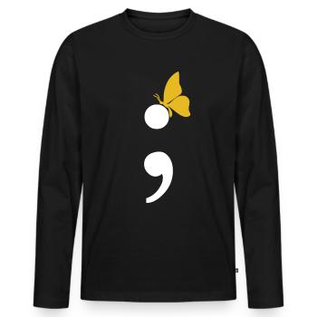 Projet de cadeau de suicide de papillon de point-virgule - T-shirt manches longues Premium bio Homme - noir - Devant - Nico (187cm)