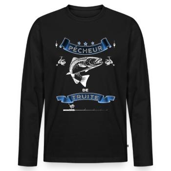 Pêcheur de truite cadeau papa - T-shirt manches longues Premium bio Homme - noir - Devant - Nico (187cm)