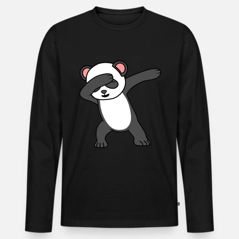 Panda - Männer Premium Bio Langarmshirt - Schwarz