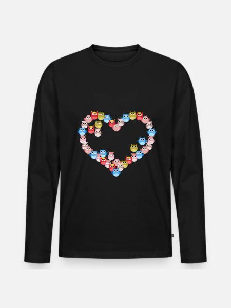 Bunte Herz-eule - Männer Premium Bio Langarmshirt - Schwarz