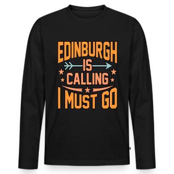 Edinburgh Reisegeschenk - Männer Premium Bio Langarmshirt - Schwarz - Vorne - Nico (187cm)
