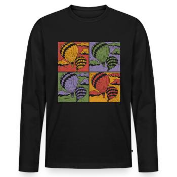 Ballon Fliegen Ballonfahrt Pop Art Heißluftballon - Männer Premium Bio Langarmshirt - Schwarz - Vorne - Nico (187cm)