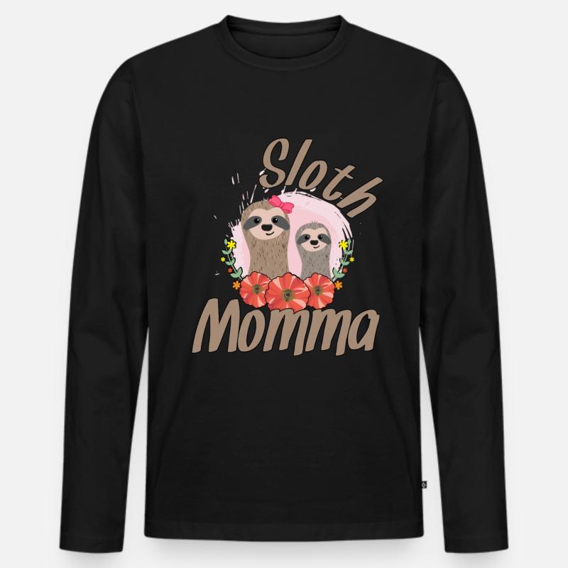 Faultier Mama - Männer Premium Bio Langarmshirt - Schwarz