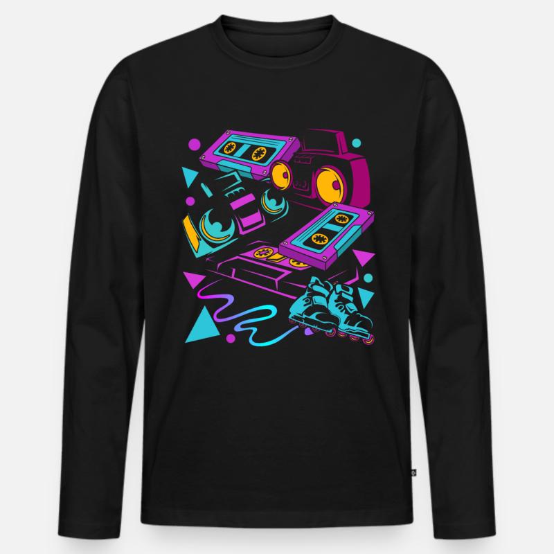Kassette - Männer Premium Bio Langarmshirt - Schwarz