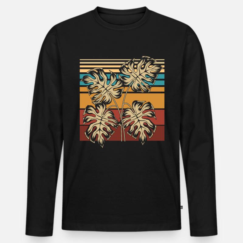Retro Monstera - Männer Premium Bio Langarmshirt - Schwarz
