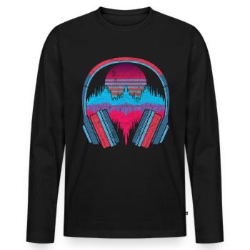 80s Vaporwave Music Gift Headphone Soundwave - Men's Premium Organic Long Sleeve Shirt - black - Front - Nico (187cm)