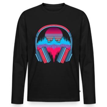 Music Gift Headphone 90s Synthwave Soundwave - Men's Premium Organic Long Sleeve Shirt - black - Front - Nico (187cm)
