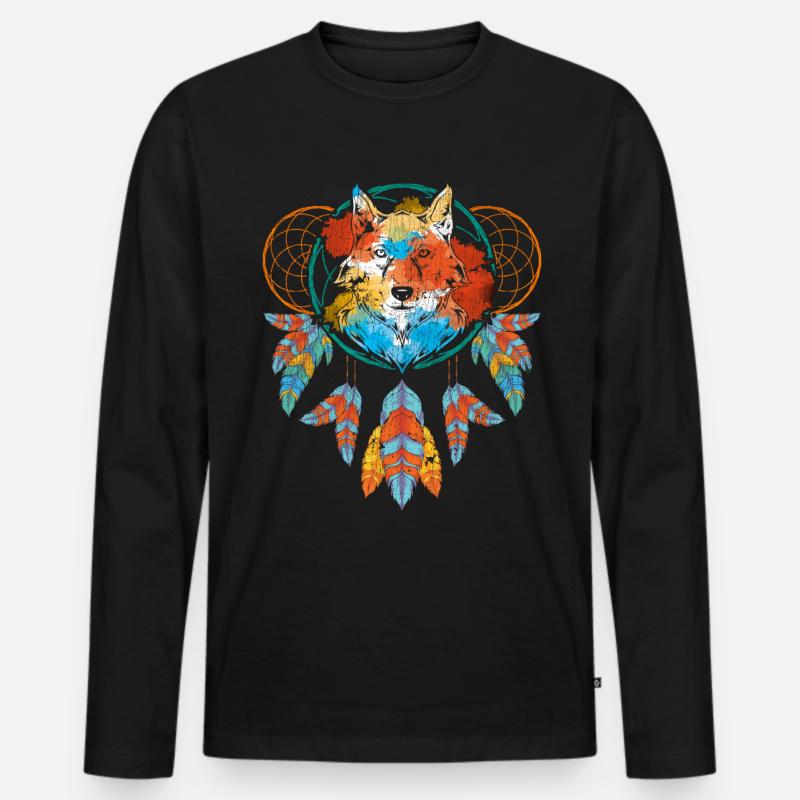Traumfänger Wolf - Männer Premium Bio Langarmshirt - Schwarz