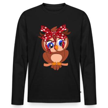 Eule - Männer Premium Bio Langarmshirt - Schwarz - Vorne - Nico (187cm)