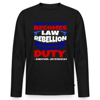 Thomas Jefferson - Männer Premium Bio Langarmshirt - Schwarz - Vorne - Nico (187cm)