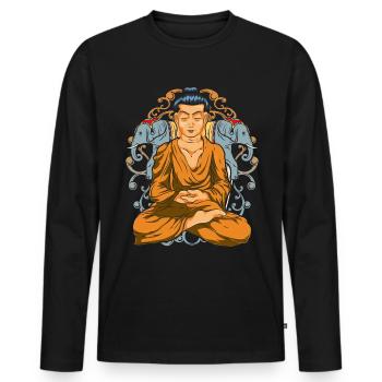 Hindouisme Cadeau Bouddhisme Éléphant Bouddha - T-shirt manches longues Premium bio Homme - noir - Devant - Nico (187cm)