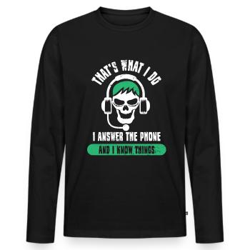 Call Center Telefonist Telefondienst Telefonlabor - Männer Premium Bio Langarmshirt - Schwarz - Vorne - Nico (187cm)
