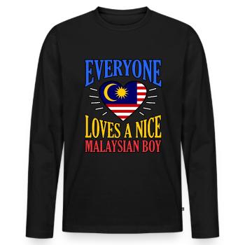 Malaysia - Men's Premium Organic Long Sleeve Shirt - black - Front - Nico (187cm)