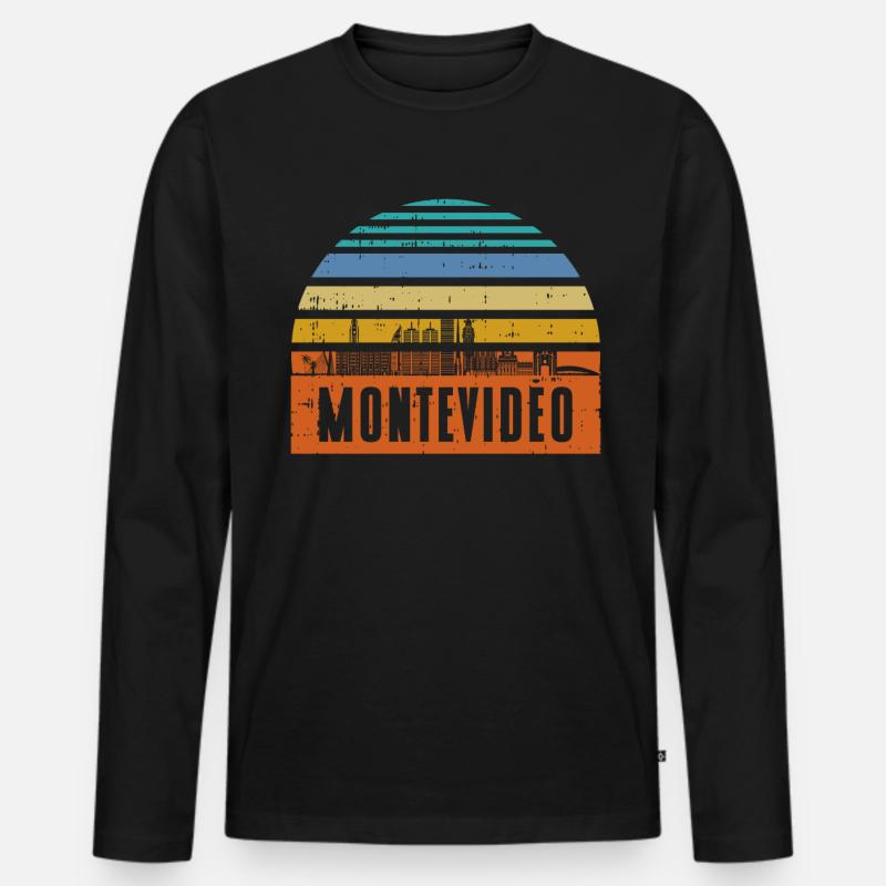Montevideo-skyline - Männer Premium Bio Langarmshirt - Schwarz