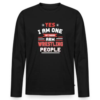 Arm wrestling tree felling weight training Armwrestling - Men's Premium Organic Long Sleeve Shirt - black - Front - Nico (187cm)