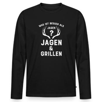 Jäger I Jagd Wildschwein Rehwild Motiv für - Männer Premium Bio Langarmshirt - Schwarz - Vorne - Nico (187cm)
