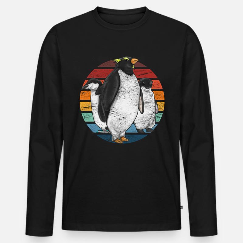 Retro Pinguin - Männer Premium Bio Langarmshirt - Schwarz