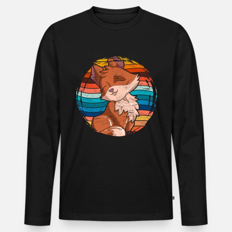 Retro Fuchs - Männer Premium Bio Langarmshirt - Schwarz
