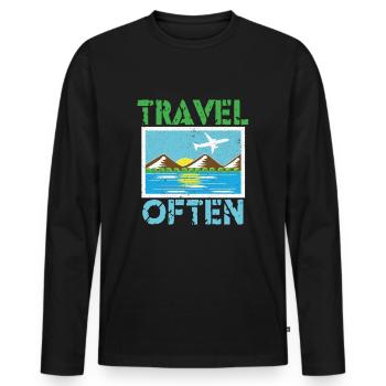 Voyage, Voyage, Vacances, Vacances, Voyage - T-shirt manches longues Premium bio Homme - noir - Devant - Nico (187cm)