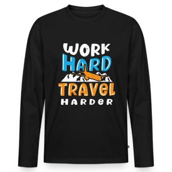 Voyage, Voyage, Vacances, Vacances, Voyage - T-shirt manches longues Premium bio Homme - noir - Devant - Nico (187cm)