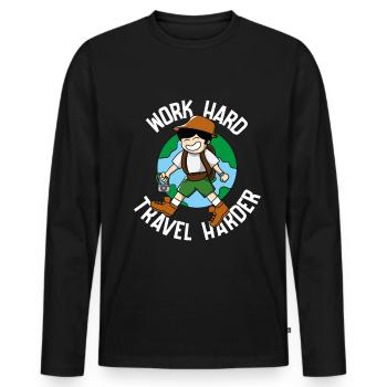 Voyage, Voyage, Vacances, Vacances, Voyage - T-shirt manches longues Premium bio Homme - noir - Devant - Nico (187cm)