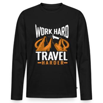 Voyage, Voyage, Vacances, Vacances, Voyage - T-shirt manches longues Premium bio Homme - noir - Devant - Nico (187cm)