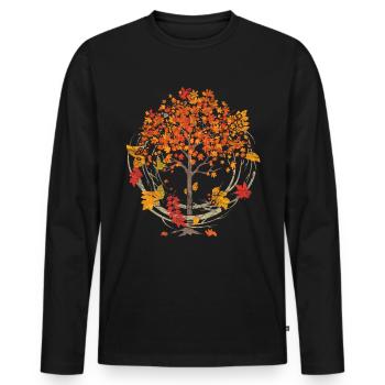 Feuillage coloré Forêt Arbre Feuillus Feuilles Mortes Cadeau Automne - T-shirt manches longues Premium bio Homme - noir - Devant - Nico (187cm)