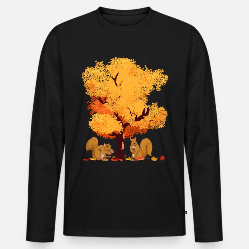 Farbenfrohes Laub Wald Baum Geschenk Herbst - Männer Premium Bio Langarmshirt - Schwarz