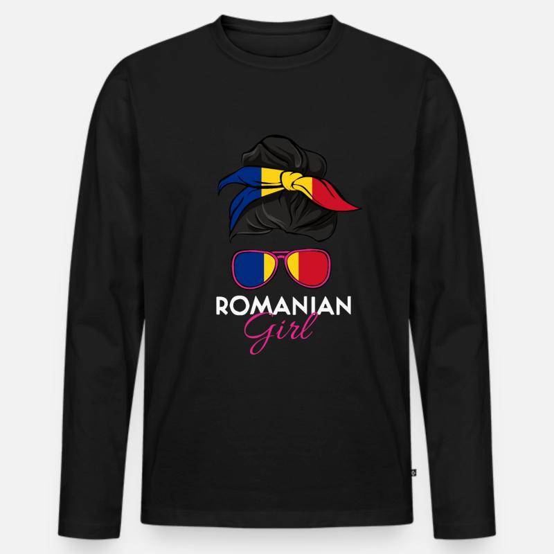 Rumänisches Mädchen - Männer Premium Bio Langarmshirt - Schwarz